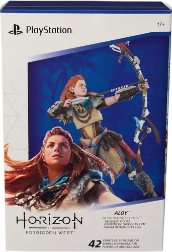 Miniatura 9 de PlayStation Horizon Forbidden West, Figura de acción Aloy Deluxe de 6 pulgadas con 15 accesorios, The Shapes Collection, para fanáticos