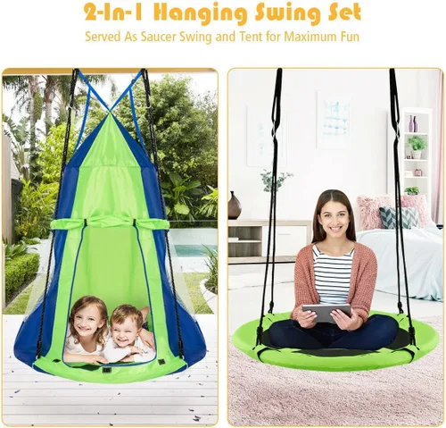 Miniatura 3 de Silla hamaca colgante para niños, asiento de tienda de campaña para uso en interiores y exteriores, perfecta para niños, adultos, soporta 330 libras