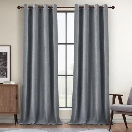 Miniatura 38 de DONREN Cortinas opacas de lino con aislamiento térmico de 52 x 95 pulgadas, cortinas de oscurecimiento de habitación con ojales para dormitorio