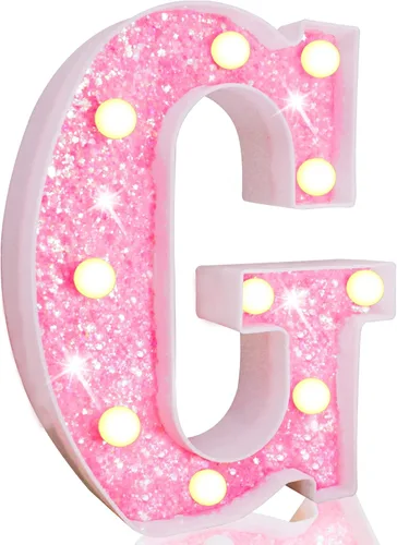Miniatura 68 de Pooqla Luces de números de marquesina, números de luz rosa para niñas de 10.º cumpleaños, funciona con pilas, luz nocturna de número con purpurina