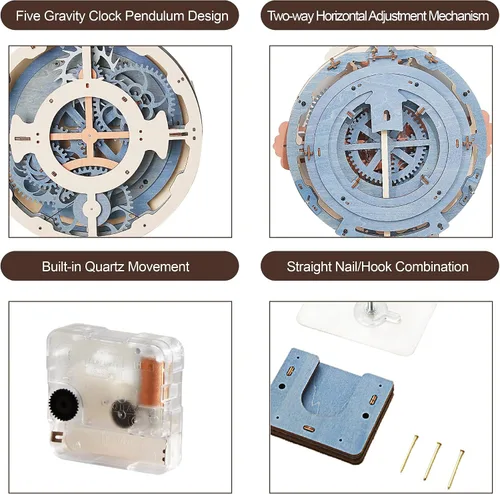 Miniatura 4 de ROKR Rompecabezas de madera 3D para adultos, reloj de rompecabezas de madera, kits de modelos de construcción mecánica, kits de modelos
