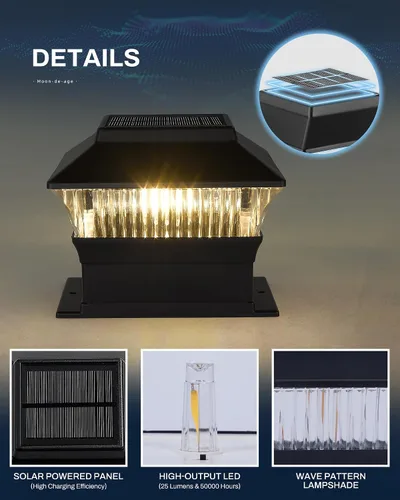 Miniatura 6 de Luces para postes de valla, 25 lúmenes, luz solar para postes de madera, se adapta a postes de madera de 4 x 4 o más grandes con base de 4 x 6, luz