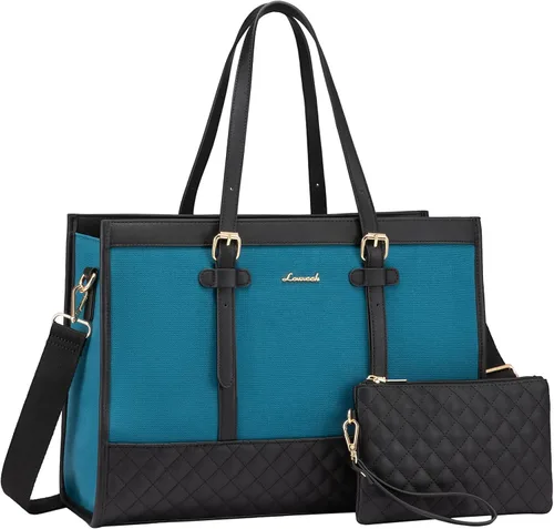 Miniatura 22 de LOVEVOOK Bolsa para Laptop para Mujeres de 15.6 pulgadas Bolsa Tote de Lona para Laptop, Bolsa de Trabajo de Gran Capacidad con Cartera de Mano
