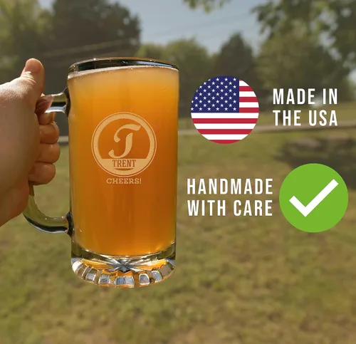 Miniatura 4 de Taza de cerveza de vidrio grabada personalizada de 16 onzas, para el día del padre, monograma, nombre personalizado, regalos de cerveza Claro Bratton