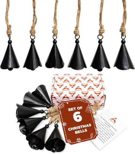 AKATVA Juego de adornos de Navidad negros, decoración de Navidad vintage para árbol, campanas de Navidad negras, adornos para árbol de Navidad para