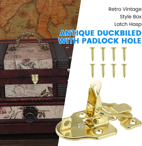 Miniatura 5 de SDTC Tech Paquete de 2 cajas de estilo retro dorado con cierre de palanca, de metal antiguo, con agujero para candado para joyero, gabinete, caja