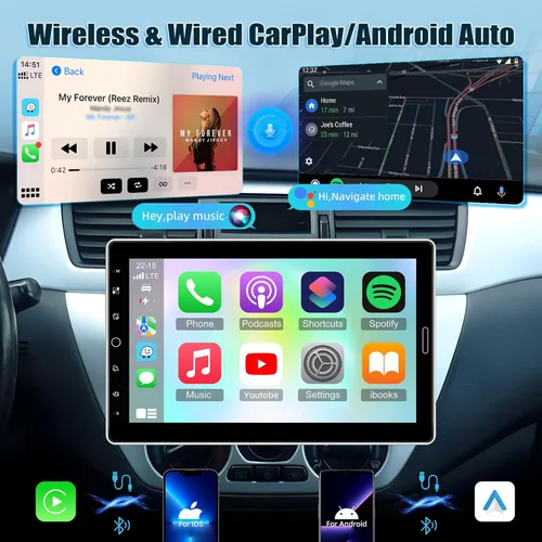 Miniatura 2 de Estéreo de coche de 10.1 pulgadas Single DIN con Carplay inalámbrico, radio con pantalla táctil de 10 pulgadas, compatible con radio AM FM/video