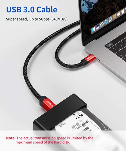 Miniatura 3 de JSAUX Cable de impresora USB B 3.0 a USB C de 6.6 pies, cable USB 3.0 tipo B de nailon compatible con estación de acoplamiento, discos duros