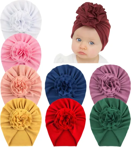 inSowni 8 unidades de gorras de turbante para hospitales de guardería gorros con flores para bebés y niñas recién nacidos