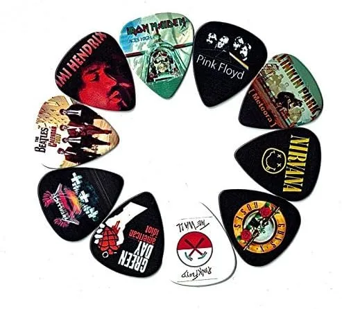 Miniatura 3 de Púas para guitarra de bandas míticas (10 púas medianas en un paquete) (Para amantes de la música) (Grosor medio (0.71 mm))