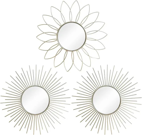Miniatura 33 de Paquete de 3 espejos metálicos para pared, con diseño de rayos de sol, para decoración del hogar, arte decorativo para colgar en la pared para sala
