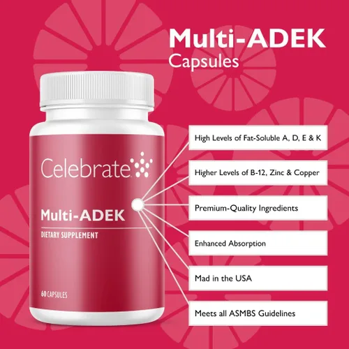 Miniatura 2 de Celebrate Vitamins Multi ADEK - Multivitamínico bariátrico sin hierro, cápsulas vegetales fáciles de tragar para pacientes con interruptor duodenal