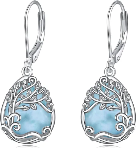 Miniatura 102 de Aretes colgantes con forma de lágrima de filigrana de piedra lunar de plata de ley 925 con cierre de palanca para mujer, regalos de joyería