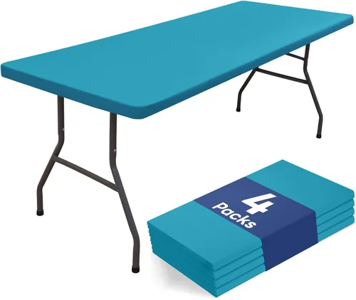 Miniatura 24 de homing Paquete de 4 manteles rectangulares de 4 pies, mantel ajustable de poliéster impermeable, lavable, para picnic, campamento, al aire libre