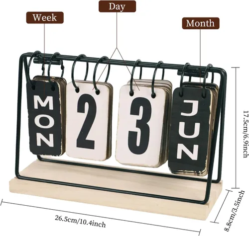 Miniatura 2 de Calendario de escritorio de madera 2025, calendarios de escritorio de madera portátiles con tarjetas de fecha para la oficina en casa y la escuela