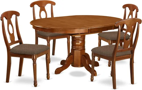 East West Furniture AVNA5-SBR-C - Juego de mesa de comedor de 5 piezas para 4 personas, incluye una mesa de cocina ovalada con hojas de mariposa y 4