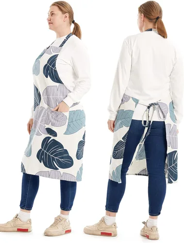 Miniatura 5 de Delantales de algodón y lino para hornear, talla grande, para mujer, con bolsillos, cocina