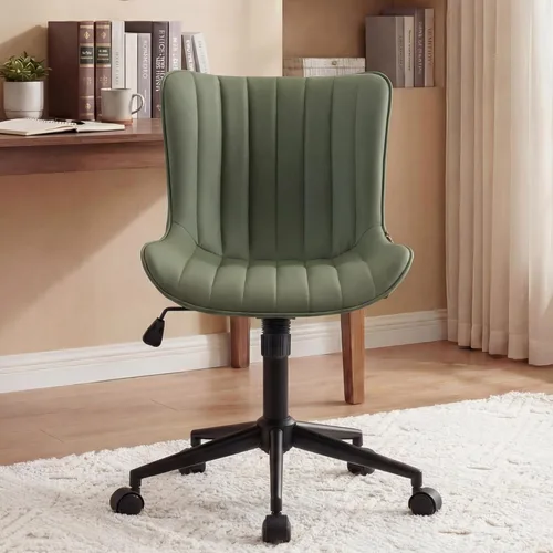 Miniatura 5 de Kidol & Shellder Silla de escritorio de oficina con ruedas, moderna silla giratoria de cuero sin brazos con respaldo acolchado cómodo, ergonómico