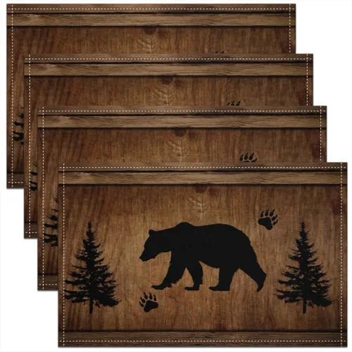 Miniatura 5 de Manteles individuales con diseño de silueta de oso, ciervos salvajes, estampado de patas, a cuadros, para niños, adolescentes y adultos