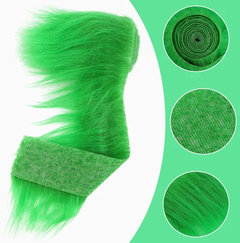 Miniatura 3 de Lusofie Tiras Precortadas de Tela de Piel Sintética Afelpada Lanuda 2x60 pulgadas Piel Verde Esponjosa Peluda para Manualidades para Árbol