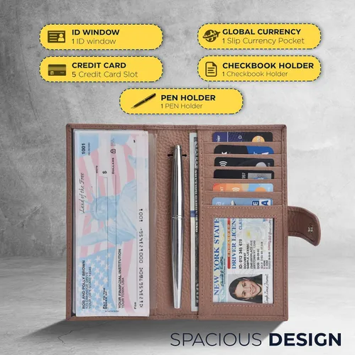 Miniatura 5 de Fundas de chequera para hombres y mujeres - Soporte de chequera estándar con bloqueo RFID de cuero