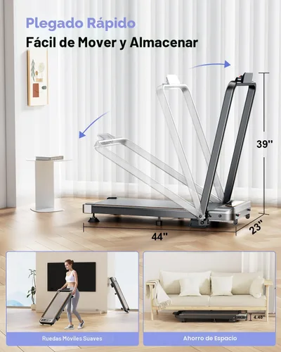 Miniatura 5 de Trisomy - Caminadora plegable con 10% de inclinación, 3.5 HP de bajo ruido con barra de asa, cinta de correr portátil 4 en 1 para debajo del Plateado