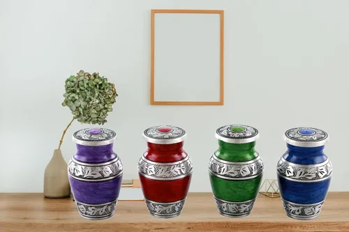 Miniatura 3 de Urnas pequeñas metálicas con diseño de grabado, urna de cremación para hombres y mujeres, juego de 4 mini urnas, urna de recuerdo para cenizas