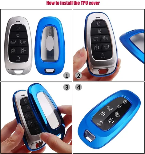 Miniatura 3 de Horande Funda para llavero de TPU para Hyundai Sonata Santa fe 2022 Tucson sin llave (azul)