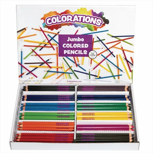 Colorations® Lápices de colores jumbo, más grandes y con forma hexagonal para un fácil agarre, juego de 120 lápices, 12 colores, lápices de colores