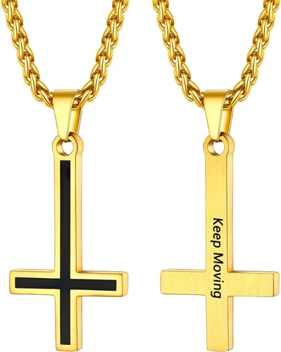Miniatura 63 de PROSTEEL Satanic Jewelry Upside Down Cross Necklace for Men Women, 316L Stainless Steel/925 Sterling Silver Inverted Cross/Leviathan Cross Pendant