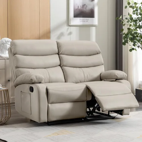 Sofá biplaza reclinable, sofá reclinable doble de cuero con bolsillo lateral, sofá biplaza reclinable de pared para sala de estar, caravana, cine en