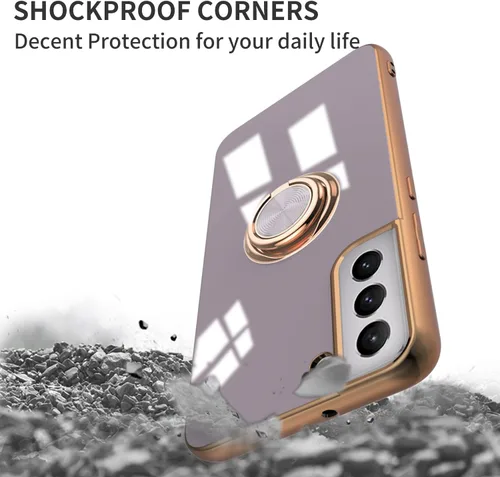 Miniatura 4 de Compatible para Samsung Galaxy S22 Funda con Soporte de Anillo Kickstand [con Magnético] TPU Suave Resistente a Golpes Electrochapado Funda Púrpura