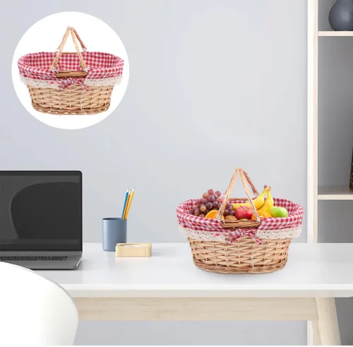 Miniatura 4 de HANABASS Cesta de picnic ovalada de mimbre tejida con asas dobles para recolección de huevos, dulces, compras, acampar al aire libre, almacenamiento