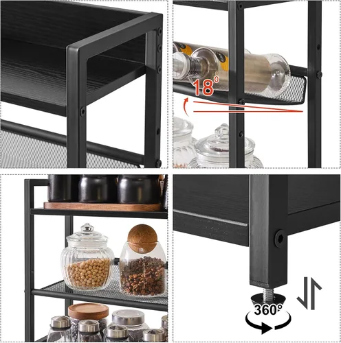 Miniatura 3 de IBUYKE Estante de especias industrial de 3 niveles, organizador de almacenamiento de escritorio, estante de condimentos de pie para encimera, Negro