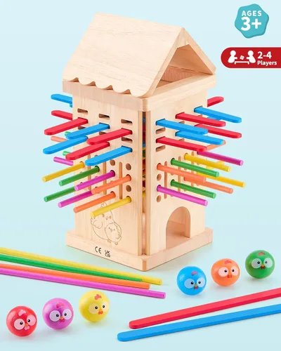 Miniatura 8 de Montessori Toys - Juegos de mesa de madera para niños de 3, 4, 5, 6 años, 34 palos de madera coloridos, juguete de habilidades motoras finas