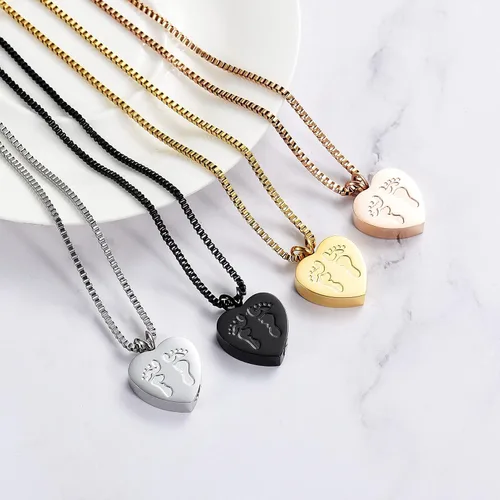 Miniatura 7 de XSMZB Always In My Heart - Collar con colgante de urna de recuerdo de cenizas con pies de bebé, urna de cremación, joyería conmemorativa
