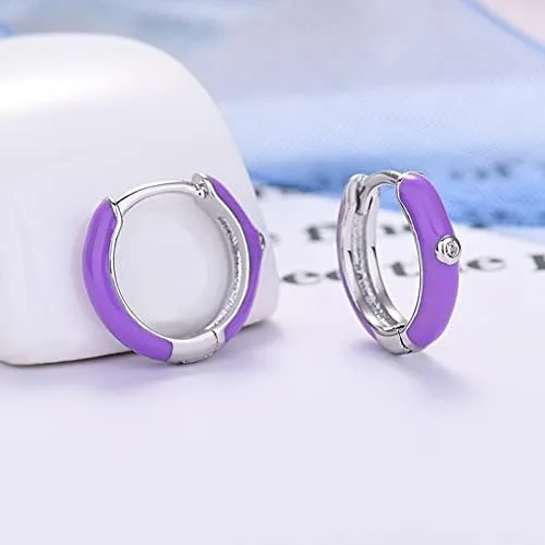Miniatura 3 de ColorFULBLING - Aretes de aro para mujer, chapados en oro de 14 quilates, aretes de circonita cúbica de 0.354in, coloridos pequeños y bonitos aros