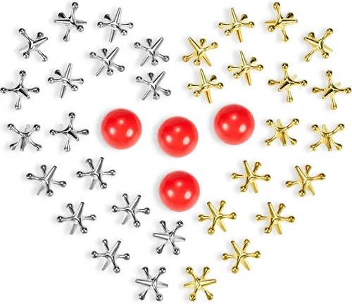 Gejoy Juego de 4 gatos y pelotas de metal vintage, juego de mesa retro, incluye 40 gatos metálicos y 4 bolas de goma rojas con bolsa para niños y