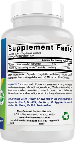 Miniatura 6 de Best Naturals MK-7 Vitamina K2 100 mcg 120 Vcaps