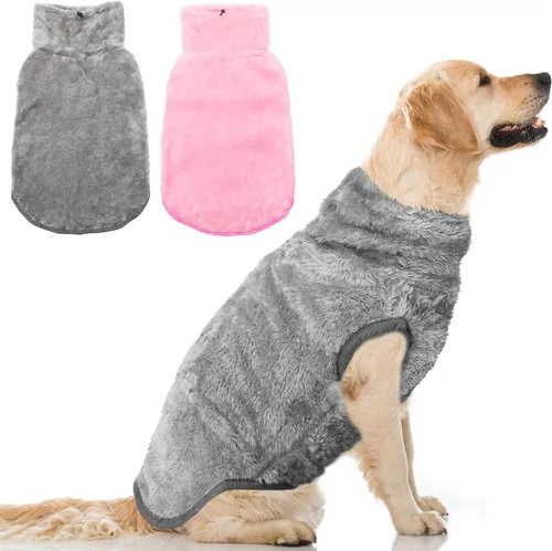 Miniatura 9 de Chaqueta para perros para clima frío, 2 paquetes de ropa de abrigo de invierno cálida de cuello alto para mascotas, abrigo de felpa ajustable