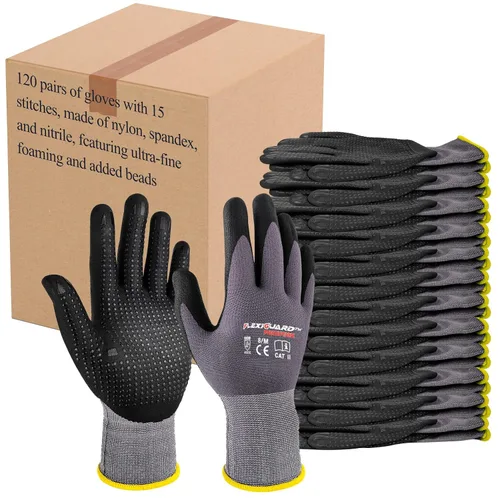Miniatura 10 de Guantes de trabajo de seguridad Gasoline con revestimiento de nitrilo de microespuma extra, 12 pares, guantes de nailon y spandex sin costuras