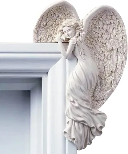 Miniatura 10 de Marco de puerta de ángel, estatua en forma de corazón, escultura de alas en tu esquina, izquierda o derecha, figura de ángel de resina, decoración