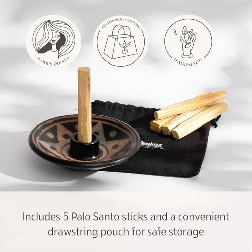 Miniatura 7 de Luna Sundara Auténtico soporte para palitos de Palo Santo de cerámica de Perú y soporte para incienso, incluye 5 palitos de Palo Santo hechos a mano