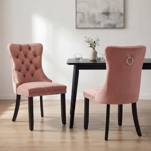 Miniatura 79 de OVENTA Juego de 4 sillas de comedor modernas tapizadas copetudas, terciopelo negro y gris y cuero con patas de madera maciza, sillas de cocina