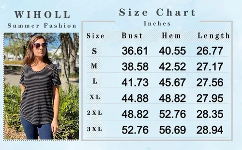 Miniatura 4 de WIHOLL - Camiseta de verano para mujer, manga corta, cuello en V redondeado y bolsillo