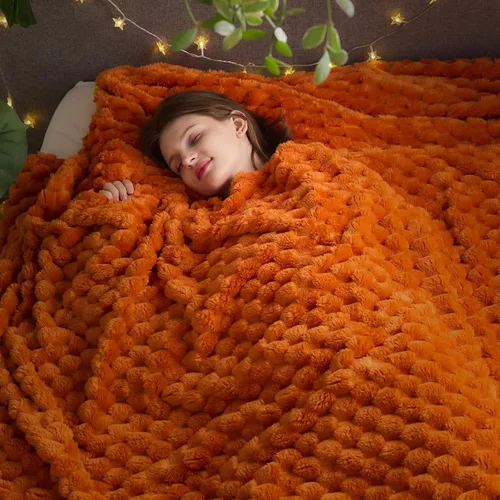 Miniatura 28 de NEWCOSPLAY Manta de Tiro Súper Suave Aqua Franela Sedosa Premium Forro Polar Jacquard Acanalado 3D Ligero Manta de Cama Uso en Todas las Estaciones