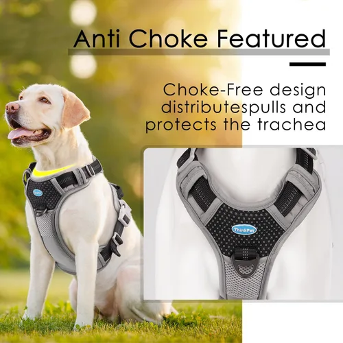 Miniatura 6 de ThinkPet Arnés deportivo transpirable, antitirones para perro, con asa, arnés reflectante y ajustable para perros medianos o grandes, clip trasero