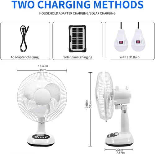 Miniatura 4 de Ventilador recargable VENTO con panel solar, puerto USB, luz LED nocturna y 2 bombillas gratis. Refrigeración ecológica