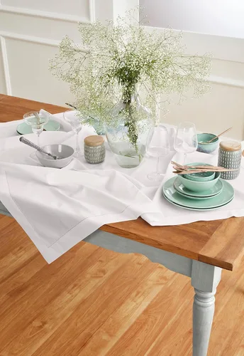 Miniatura 2 de Solino Home Mantel cuadrado de lino y algodón con vainica, 52 x 52 pulgadas, lavable a máquina para verano, 4 de julio