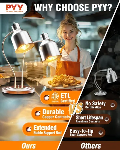 Miniatura 5 de PYY Lámpara de calor de alimentos – Lámpara de calor comercial de doble cabezal para alimentos con bombillas ETL, luz de calentamiento de alimentos